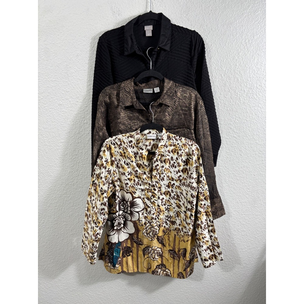 Chicos Womens Tops Lot of 3 Size 1 Animal Print Floral Metallic Textured - Picture 1 of 16